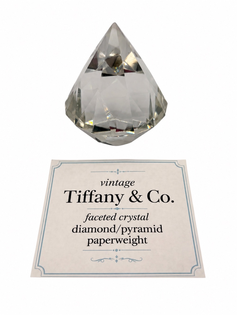 Tiffany & Co. Clear Faceted Crystal Diamond Paperweight